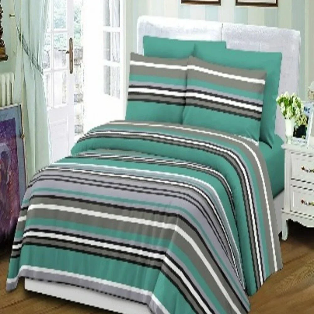 Duvet Cover Queen Set 6 pc Set Green Stripes